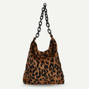 Fashion Corduroy Handbag Chain Totes Lady Shoulder Shopping Bag (Leopard)