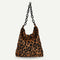 Fashion Corduroy Handbag Chain Totes Lady Shoulder Shopping Bag (Leopard)