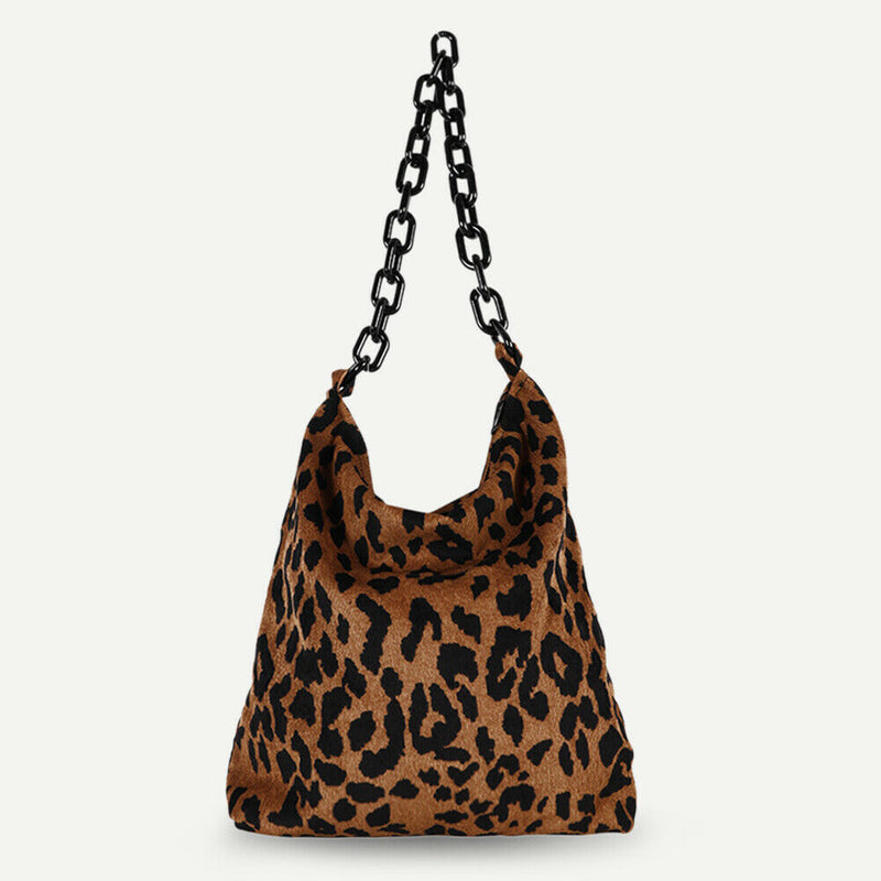 Fashion Corduroy Handbag Chain Totes Lady Shoulder Shopping Bag (Leopard)