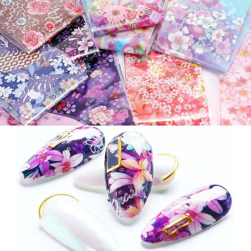 Flower Transfer Manicure Decor Nail Foil Nail Art Stickers Holographic Decals*10