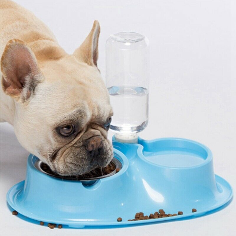 2X(Pet Stainless Steel Dog Cat Bowl Pet Basin Automatic Water Feeding Two B