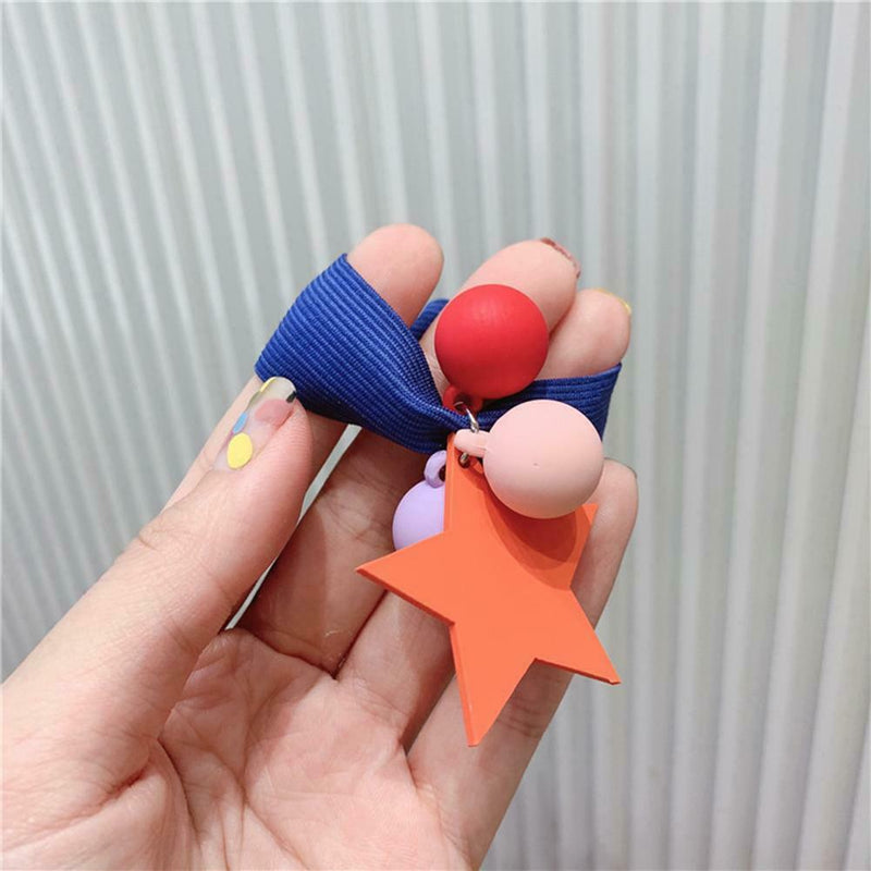 Star Pompom Hair Rope Women Ponytail Holder Elastic Rubber Bands (Blue) A