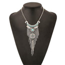 Retro Bohemian Gypsy Style Turquoise Tassel  Chain Choker Pendant Necklace ã€NME