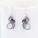 Purple Amethyst Moonstone Two Teardrop Topaz Dangle Drop Earrings Hook Jewelry