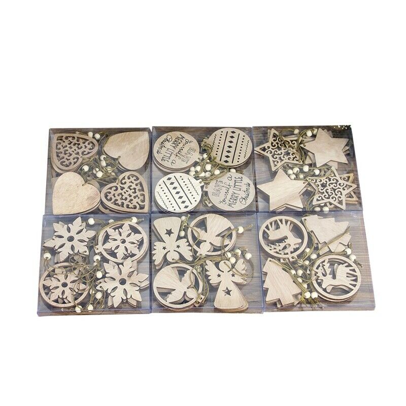 1 Set Happy New Year Wooden Angel Snowflake Christmas Pendants Craft Christ