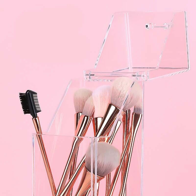 Makeup Brush Holder,Cosmetic Brush Organizer with Lid,Dustproof Makeup Brus E1O4