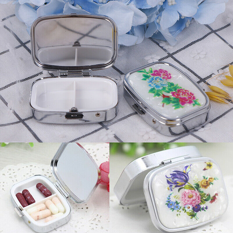 Square Metal Folding pill case Medicine Organizer Pill Box Storage Container Hn