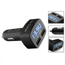 4 in 1 3.1A Dual USB Car Charger Adapter Voltmeter Celsius Red + Blue A