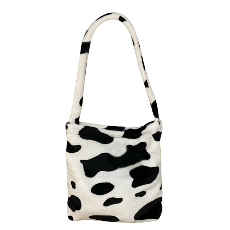 Cow Print Crossbody Bag Plush Women Fashion Big Capacity Shoulder Pouch (1)