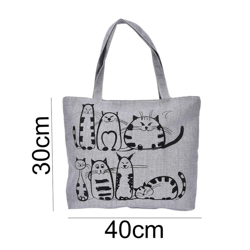 1pc Cat Shopping Tote Bag Big Canvas Handbag Shoulder Crossbody Bag Portable  Kw