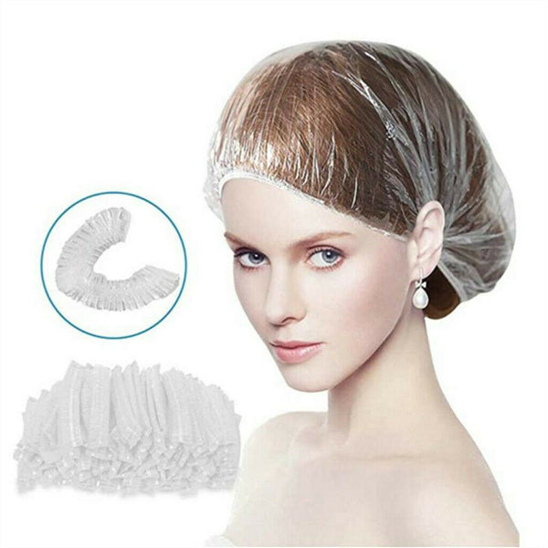 100pcs Clear Waterproof Disposable Bathing Shower Caps for Women Men Hair Salon