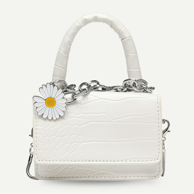 Alligator PU Crossbody Bag Women Daisy Chain Mini Shoulder Handbag (White)