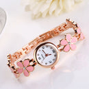Girls Chic Fashion  Flower Rose Golden Bracelet Wrist Watch Pink A