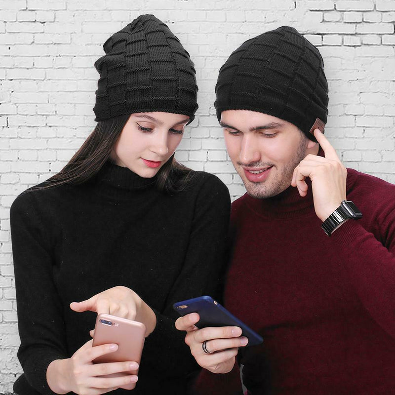 Wireless Bluetooth 5.0 Headset Knitted Velvet Winter Hat Sports Cap (Black) A