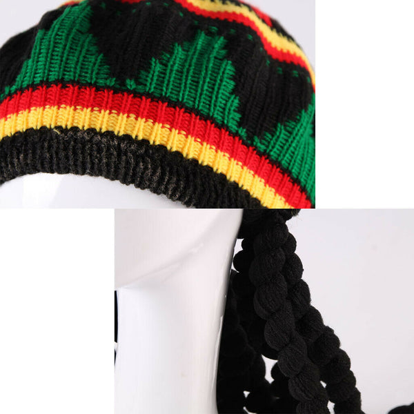 Rasta Hat Reggae Cap Jamaican Beanie Dreadlock Wig Bob Marley Weed Fancy Costume
