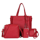 4pcs/Set Lichi Leather Tassels Women Tote Shoulder Clutch Card Bags (Red) A