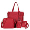 4pcs/Set Lichi Leather Tassels Women Tote Shoulder Clutch Card Bags (Red) A