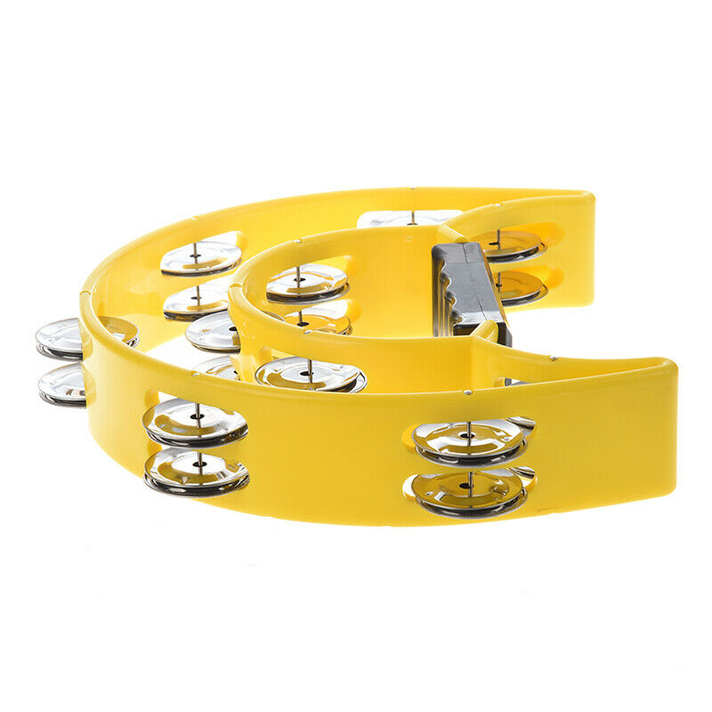 High Quality Double Half Moon Tambourine Instrument 32 Jingles Grip Handle