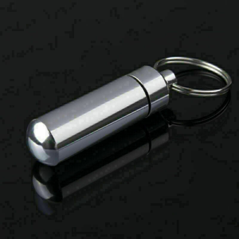 Keyring Tablets Medicine .Container Pill Box Aluminium Hol Key Drug Chain G B0Q7