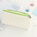 Simple Canvas Lattice Large Capacity Stationery Bag Cosmetic Package (C) A