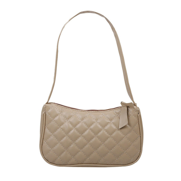 Women Lattice Pattern Shoulder Underarm Bag PU Casual Handbag Totes (Khaki)