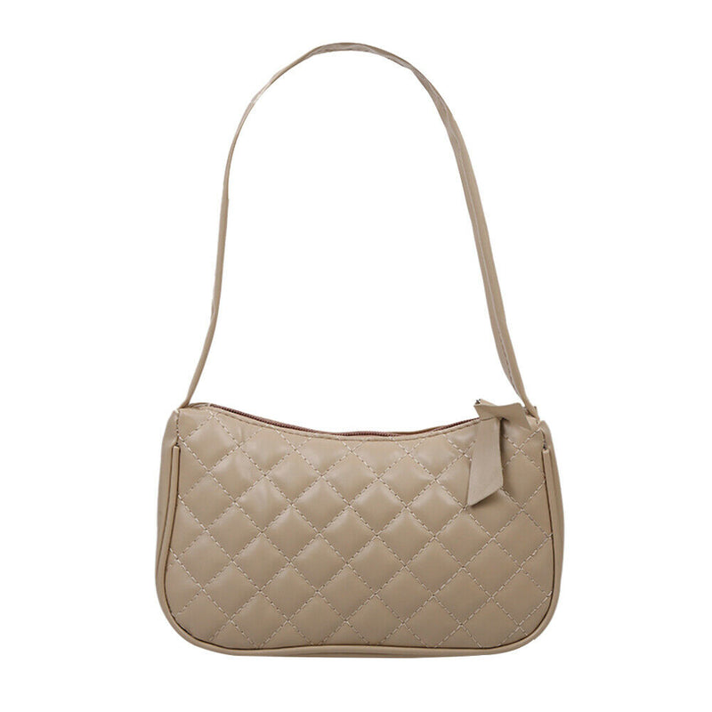 Women Lattice Pattern Shoulder Underarm Bag PU Casual Handbag Totes (Khaki)