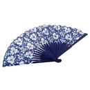 Morning Glory Print Bamboo Fabric Folding Hand Fan dark blue for Ladies J1W2