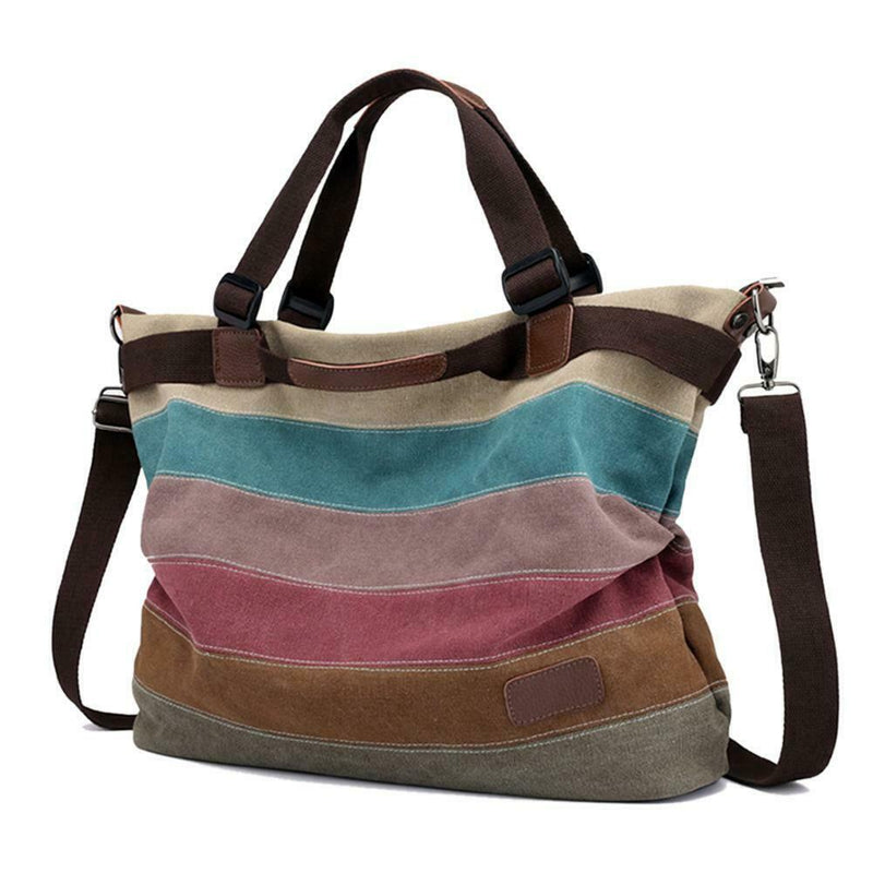 Women Canvas Stripes Shoulder Totes Messenger Big Capacity Shopping Handbag A