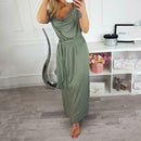 Short Sleeve Women Dress V-neck Binding Women Maxi Dresses (Army Green M)