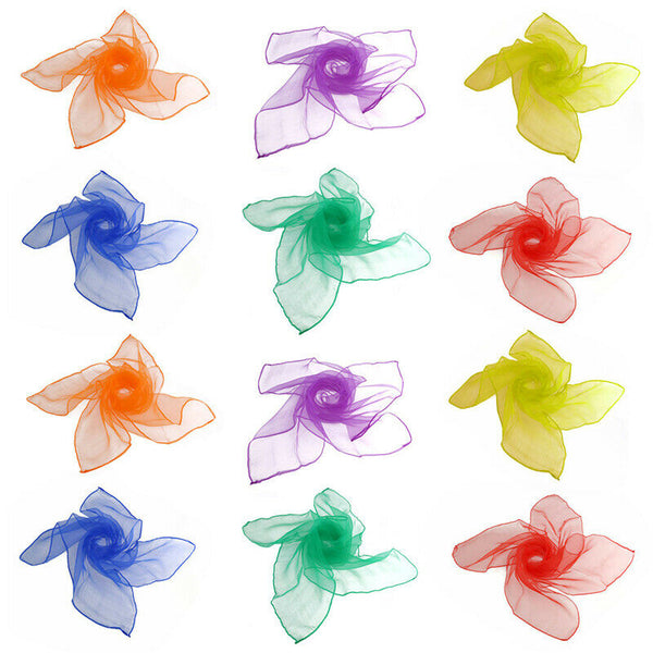 12 X Juggling Silk Magic Gymnastic Towels Dancing Scarves Chiffon  Mluti-color