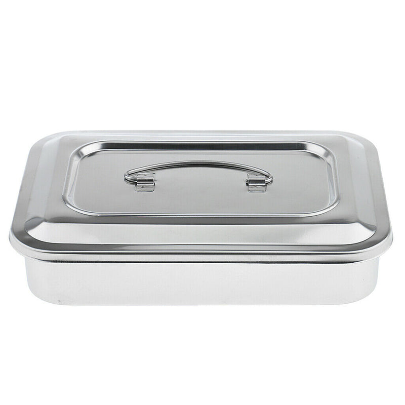 9'' Stainless Steel Instrument Tray & Lid Medical  Storage Box Case