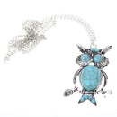 Fashion Blue Jewelery Rhinestone Studded Owl Pattern Long Pendant Sweater N
