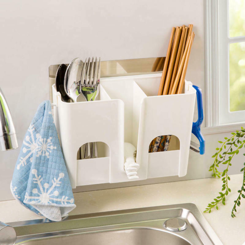 Multifunction Tableware Wall Mounted Dish Rack Drain Chopsticks Storage XSD QGK