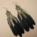 Fashion Leaf Pattern Feather Dangle Rhombus Drop Earrings for Women Black