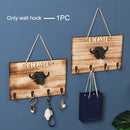 Kitchen Wall Hook Home Bedroom Bull Head Key Storage Retro Wooden Rope Hanging