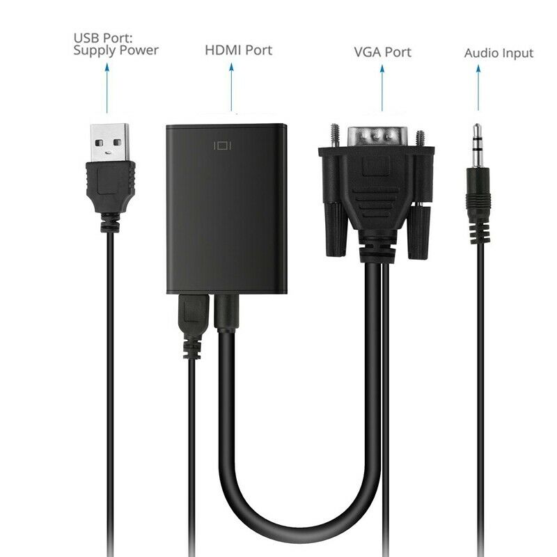 VGA To HDMI Output 1080P HD Audio TV AV HDTV Video Cable Converter Adapter  Y8Q3