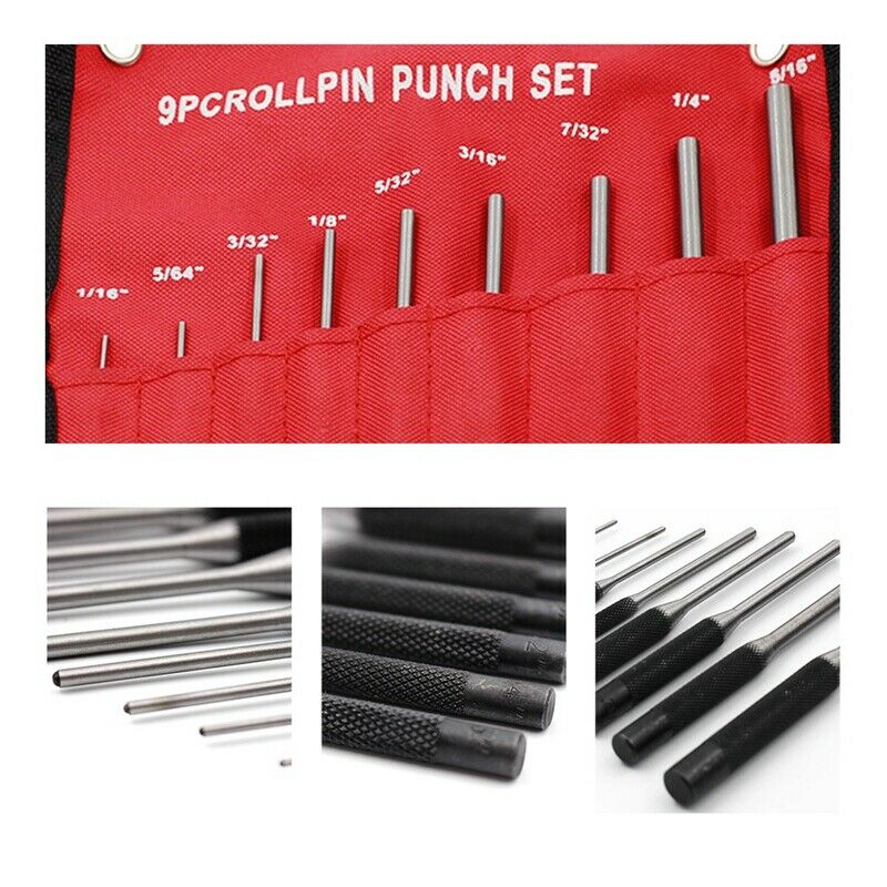9Pcs Steel Multi Size Round Head Pins Punch Set Grip Roll Pins Punch Tool K U5M8