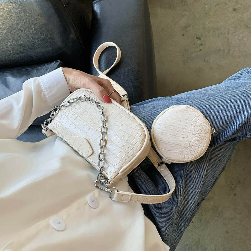 Alligator Leather Handbag Purse Women Sling Crossbody Shoulder Bag (Beige)