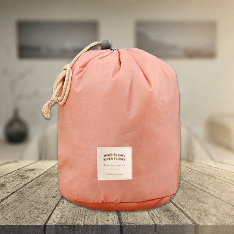 Nylon Drawstring Travel Cosmetic Bag Makeup Organizer Toiletry Bags (Pink) A