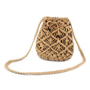 Woven Shoulder Drawstring Bucket Handbags Women Crossbody Bag (Light Brown)