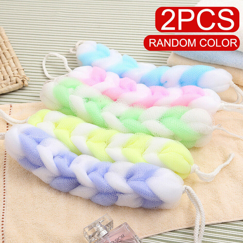 2 X Exfoliating Loofah Back Strap Body Shower Massage Sponge Scrubber Towel Set
