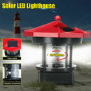2pcs LED Solar Powered Lighthouse Statue Rotating Outdoor Garden Yard Light F8T9