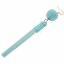 Women's Pom Pom Long Beaded Thread Tassel Drop Dangling Earrings Blue