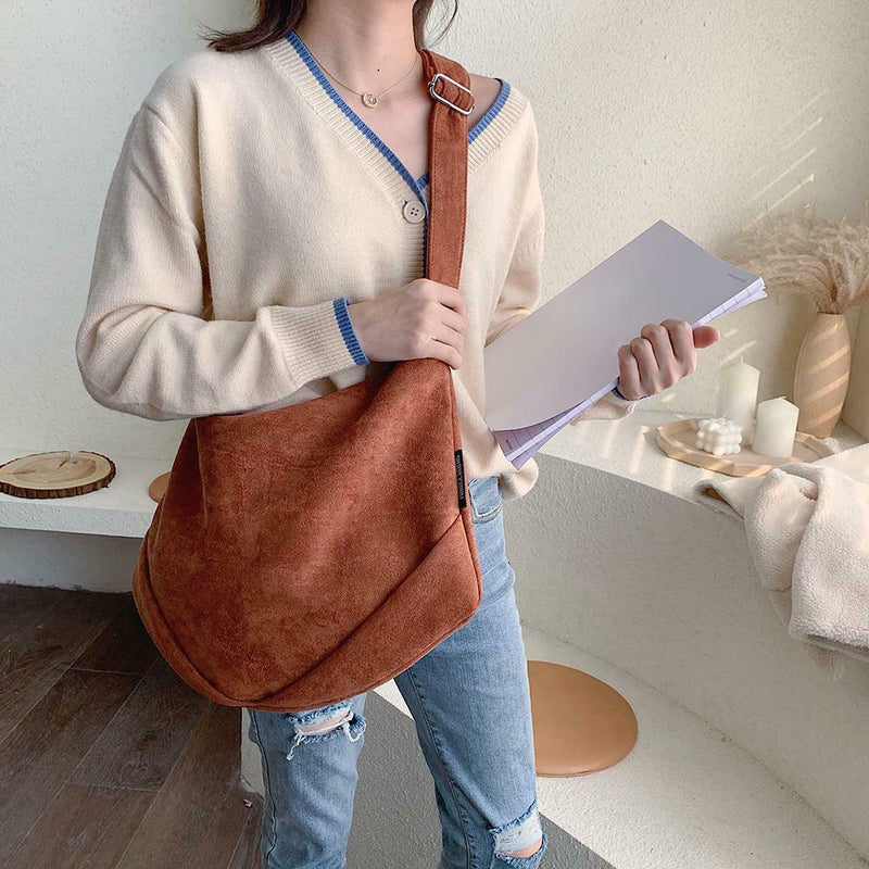 Solid Crossbody Handbag Women PU Leather Large Shoulder Bag (Light Brown)