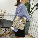 Silk Decor Shoulder Handbags Straw Women Top-handle Shopping Totes (Beige) A