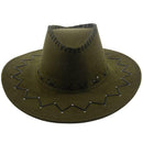 Adjustable Chin Strap Faux Leather Cowboy Hat Army Green for Man
