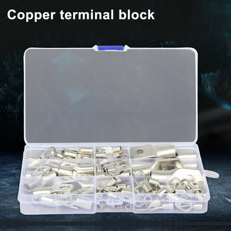 60x Copper Tube Terminals Battery Welding Cable Lug Ring Crimp Connectors Tool