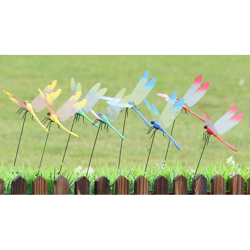50pcs Beautiful Red Dragonfly Stakes Garden Potted Plant Flower Pot Decor