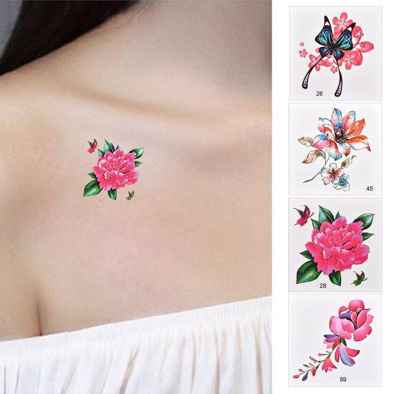 66 PACK Flower Butterfly Temporary Tattoo Arm Leg Body Art Waterproof Stickers