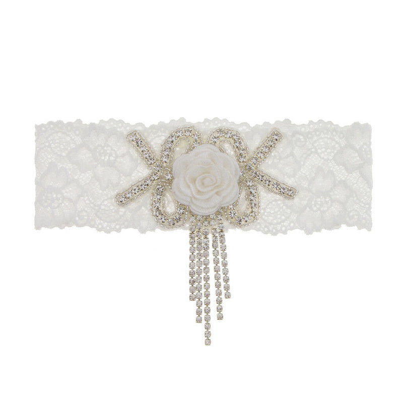 Wedding Garter Flower Applique Keepsake Throwaway Rhinestone Lace Thigh Ring